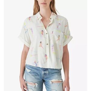 Lucky Brand Women's Hawaiian Cream Printed Button Down Shirt